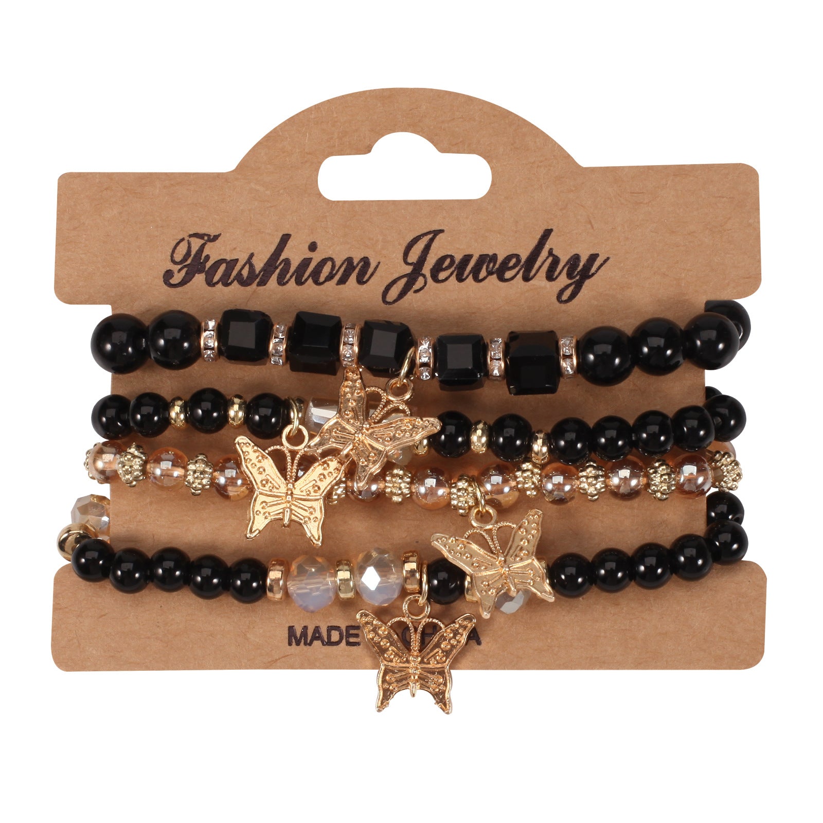 Wholesale Bohemian Multi-layer Butterfly Handmade Beads 4 Pieces/set Artificial Crystal Glass Diamond Bracelet